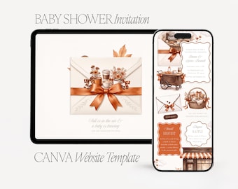 Fall Baby Is Brewing Coffee Baby Shower Invitation Template Canva, Gender Neutral Cafe Theme, Brown Orange Digital Invite