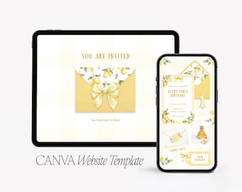 Lemon First Birthday Website Template – Interactive Canva Invitation (Digital Download)