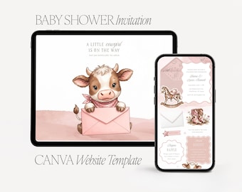 Cowgirl Baby Shower Website Template – Watercolor Boots, Pink Western Invitation (Digital Download)