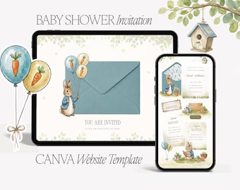 Peter Rabbit Baby Shower Invitation, Storybook Garden Website Template (Digital Download)