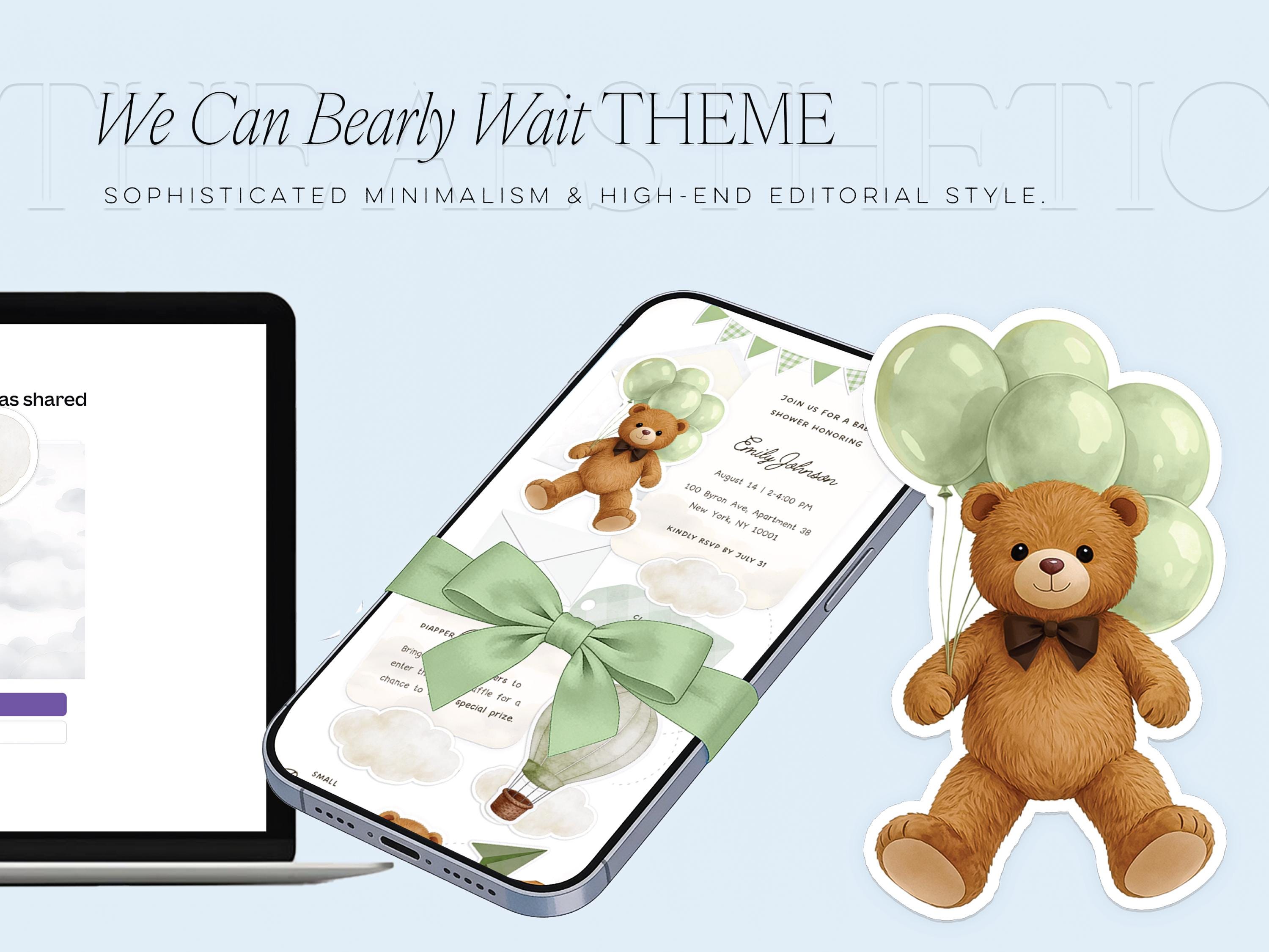 We Can Bearly Wait – Baby Shower Website Invitation, Sage Green Bear ...