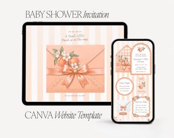 Peach Baby Shower Website Template – Watercolor Blossom Invitation (Digital)