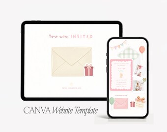 It's Fun to Be One Birthday Website Template – Pink Sage Gingham Canva Invitation (Digital)