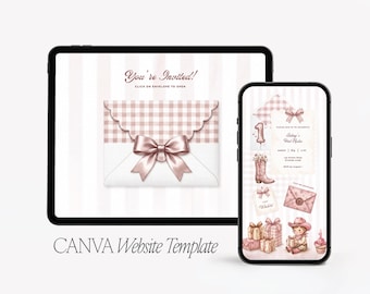 My First Rodeo Birthday Website Template – Pink Gingham Cowgirl Invitation (Digital Download)