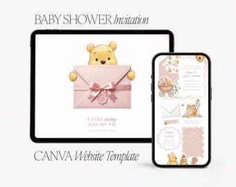 Classic Pooh Baby Shower Website Template – Watercolor Honeycomb Invitation (Digital)