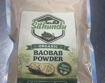 Organiczny proszek z baobabu 100 g. Pochodzenie: Zimbabwe. 100% czysty. Pakowane w Wielkiej Brytanii.