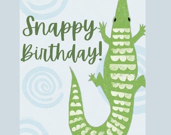 Alligator-verjaardagskaart: leuk voor kinderen (5 x 7 digitale download)