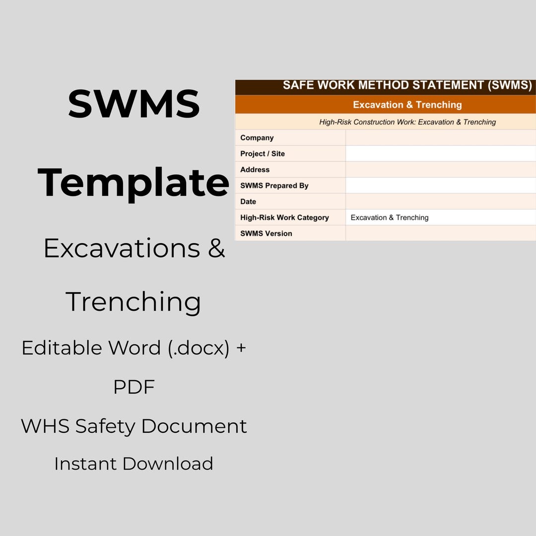 Swms Checklist.pdf Excavation & Trenching SWMS Template | Editable Word + PDF ( Digital ...
