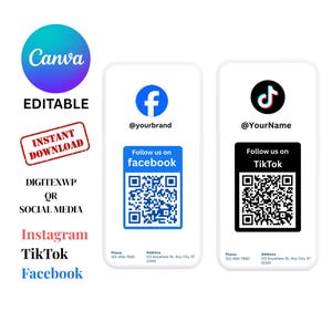 Editable Social Media QR Code Card Templates | Instagram, Facebook, TikTok (Digital Download).