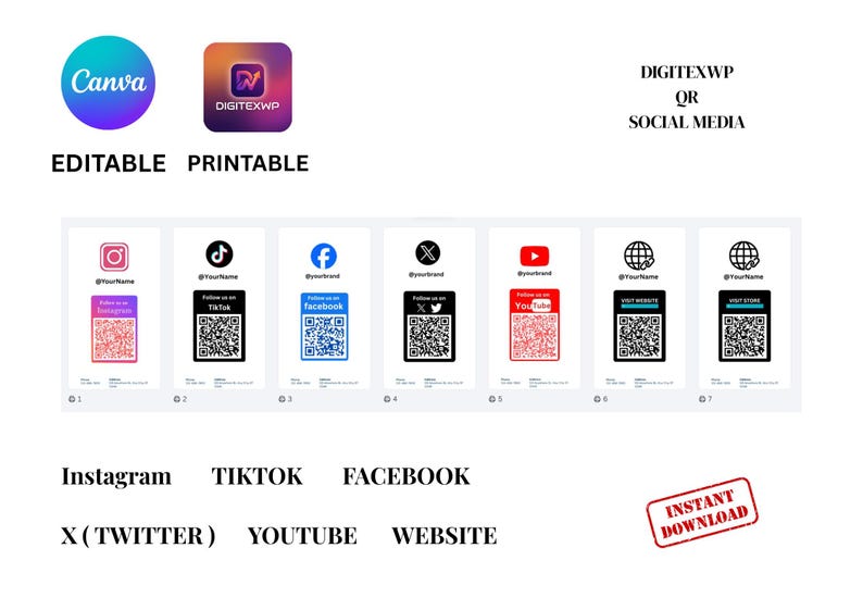 Social Media QR Code Card Templates | Instagram, Facebook, Tiktok Canva ...