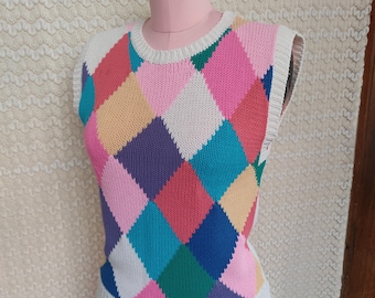 Colorido / Estilo preppy / Estampado de rombos / Chaleco de punto