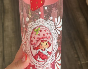 Strawberry Girl Snowglobe Glitter Straw Cup | Homemade | 80’s Nostalgia | Glitter Cup | Custom Cup | Custom Tumbler | Pink Lava Cup |