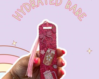 Iced Coffee| Emotional Support Water Bottle| White Daisies| Pink Bow Acrylic Bookmark | Double-Sided Glitter Book Lover Gift