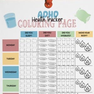 ADHD Weekly Health Tracker Coloring Page