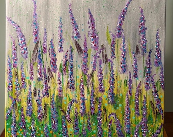 Hand-Painted Acrylic Lavender Field Canvas Art (12"x12")