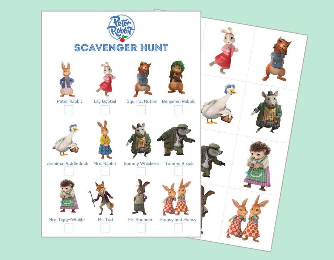 Peter Rabbit Scavenger Hunt for Kids, Party Game, Rainy Day Activity ...