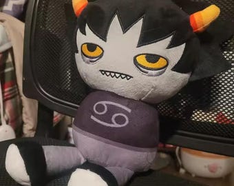 Karkat Vantas Plush Toy – Homestuck Character Doll with Horns & Bow, Cute Soft Anime-Inspired Collectible