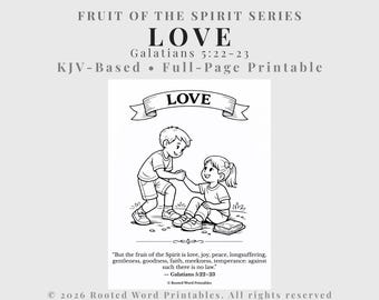Liebe Malseite - Früchte des Geistes Printable (KJV) Christliche Homeschool & Sonntagsschulaktivität für Kinder