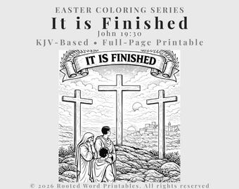 Es ist fertig Malseite - Johannes 19:30 - Kreuzigung zum Ausdrucken - KJV Osterbibelaktivität - Christliche Kinder PDF