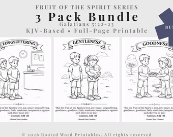 Longsuffering Gentleness Goodness Malseiten - Früchte des Geistes 3 Pack (KJV) Christian Homeschool & Sonntagsschule zum Ausdrucken für Kinder