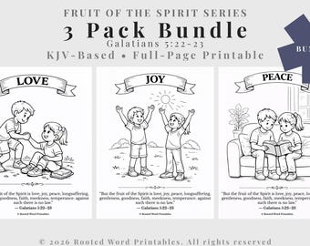 Love Joy Peace Malseiten - Früchte des Geistes 3 Pack (KJV) Christian Homeschool & Sonntagsschule zum Ausdrucken für Kinder