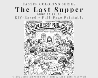 Das letzte Abendmahl Malseite - Lukas 22:19-20 - Osterbibel zum ausdrucken - KJV Christian Kinderaktivität PDF
