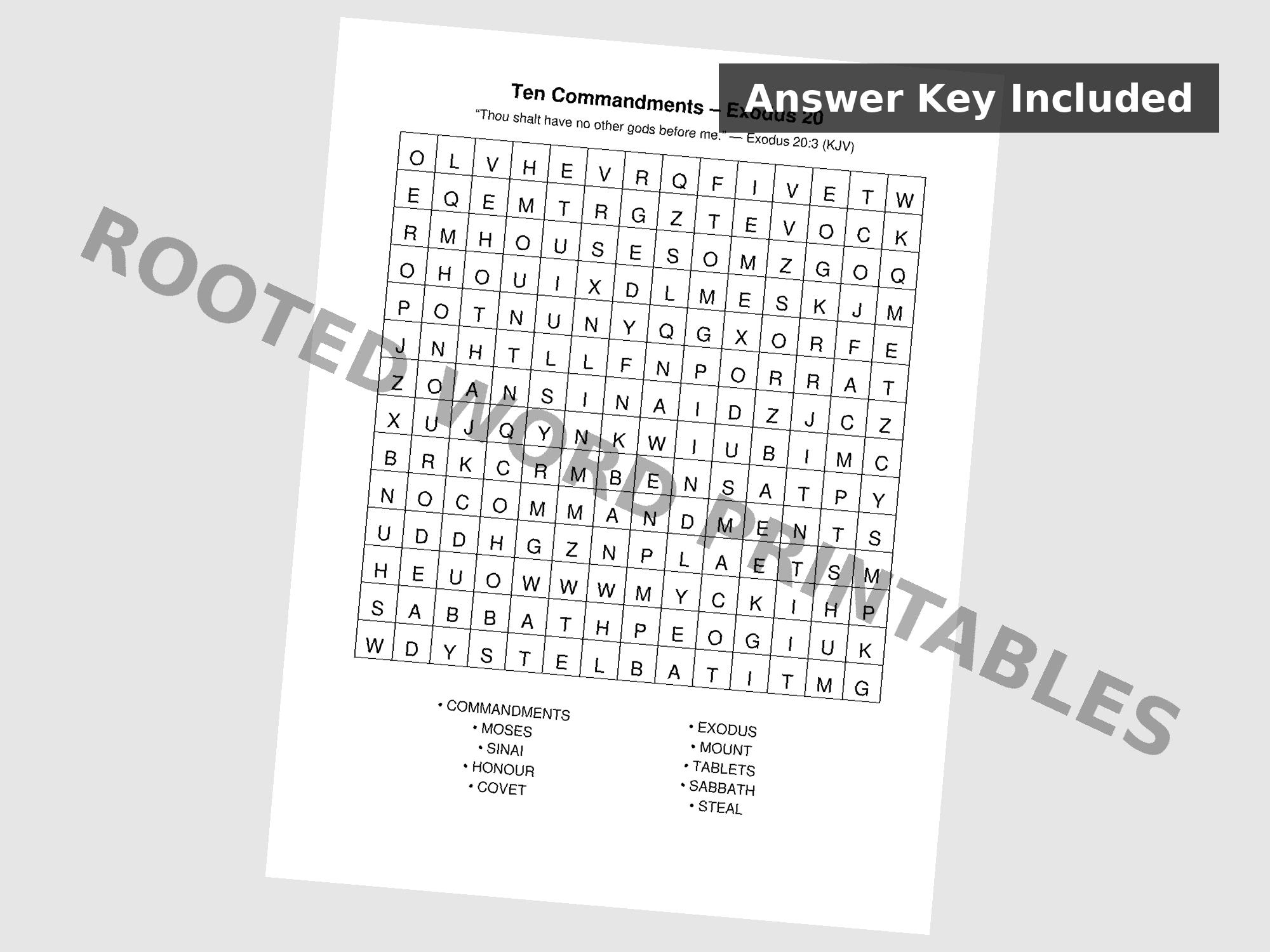 Ten Commandments Word Search – Exodus 20 KJV Printable Bible Activity ...