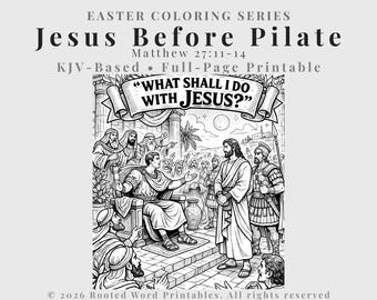 Jesus vor Pilatus Ausmalbilder | Osterbibel Printable | KJV Christliche Heimschulaktivität | Matthäus 27 | Kirche Kinder PDF