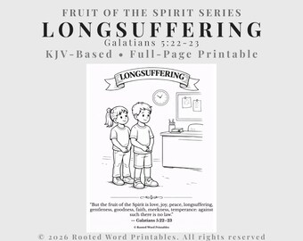Longsuffering Malseite - Früchte des Geistes Printable (KJV) Christian Homeschool & Sonntagsschule Aktivität für Kinder