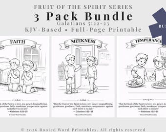 Glaube Sanftmut Mäßigkeit Malseiten - Früchte des Geistes 3 Pack (KJV) Christian Homeschool & Sonntagsschule zum Ausdrucken für Kinder