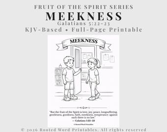 Sanftmut Malseite - Früchte des Geistes Printable (KJV) Christian Homeschool & Sonntagsschule Aktivität für Kinder