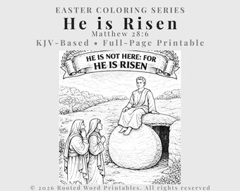 Er ist auferstandene Malseite - Matthäus 28: 6 - Leeres Grab zum Ausdrucken - KJV Osterbibelaktivität - Christliche Kinder PDF