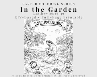 Im Garten Malseite - Jesus betet in Gethsemane - KJV Ostern zum Ausdrucken - Christliche Kinderaktivität - 8,5x11 PDF