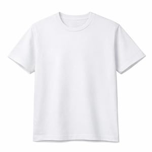 Könnte beinhalten: Ein schlichtes, weißes T-Shirt mit Rundhalsausschnitt. Das kurzärmelige Shirt besteht aus einem weichen, undurchsichtigen Material. Der Halsausschnitt und die Ärmel haben eine einfache, saubere Verarbeitung. Das Shirt ist ein Basic für die Garderobe.