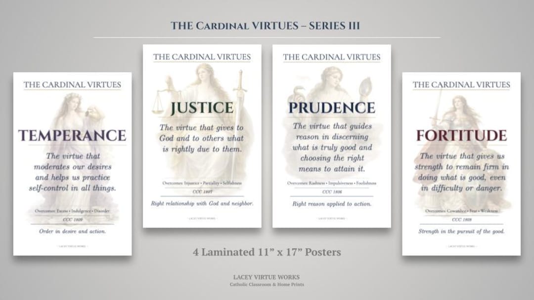 The Cardinal Virtues Catholic Posters – 4 Laminated 11x17 Classroom ...