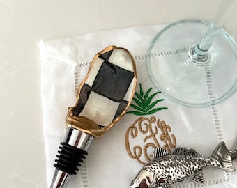 Black Check Oyster Wine Stopper