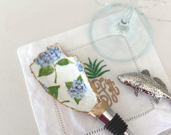 Blue Hydrangeas Oyster Wine Stopper