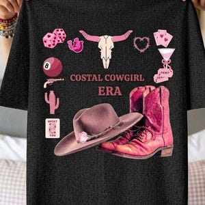 Coastal Cowgirl Era Sublimation Design PNG, Pink Western Aesthetic T-Shirt Download, Retro Howdy Graphics, Vintage Cowgirl Boots