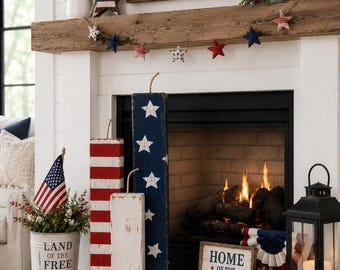 Handcrafted Patriotic Firecracker Decor Set, Rustic Americana Wood Blocks