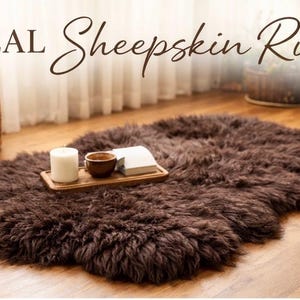 Genuine Dark Brown natural Sheepskin Rug – Soft Plush Icelandic Style Chair Throw