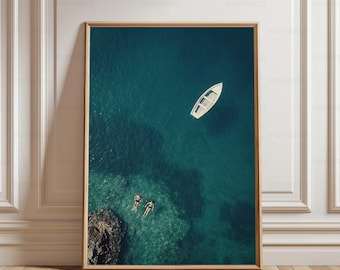 Lámina vintage de Capri, Italia, fotografía de viajes retro de Shih-Apore de los años 70, arte mural mediterráneo, estética costera, decoración del hogar.