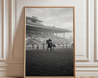 Racehorse Finish Line Art Cinematic Equine Wall Decor Vintage Sports Photography Galloping Stallion Print Minimalist Fine Art