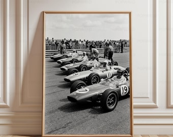 Vintage Race Car Photography Print, Classic Motorsport Wall Art 1960s Grand Prix Poster Masculine Garage Decor Gift for Car Lover