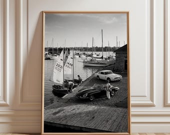 Sailboat Photography Print | Monochrome Yacht Wall Art | Slim Aarons Inspired Poster | Classic Coastal Decor | Old Money Aesthetic Art