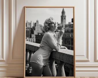 Marilyn Monroe Smoking Poster, Iconic Hollywood Glamour Wall Art Cinematic 1950s Photography Retro Celebrity Portrait