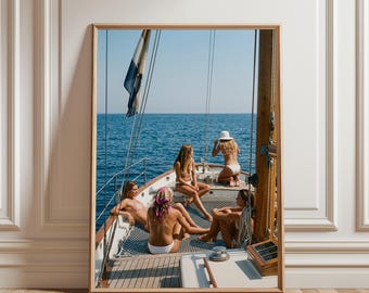 Lámina decorativa Slim Aarons Yacht Print, fotografía retro de Riviera Beach, arte mural de lujo de alta sociedad, decoración sofisticada para el hogar costero, idea de regalo.