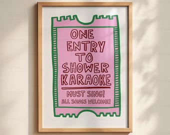 Shower Karaoke Sign, Funny Bathroom Decor Minimalist Typography Wall Art Sarcastic Guest Bath Gift for Housewarming