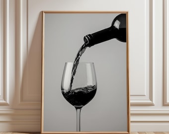 Wine Poster Black and White, Vintage Bar Print Minimalist Alcohol Wall Art Modern Kitchen Decor, Gift For Wine Lover