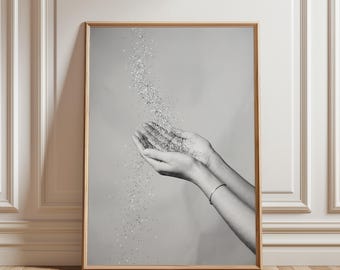 Disco Party Glitter Hands Print, Black and White Trendy Preppy Wall Art Retro Girly Decor Y2K Aesthetic Funky Dorm Room Poster