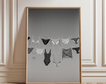 Hanging Bikinis Wall Art, Girls Bathroom Decor Summer Beach House Prints Coastal Aesthetic Guest Room Gallery, Chic Nautical Theme